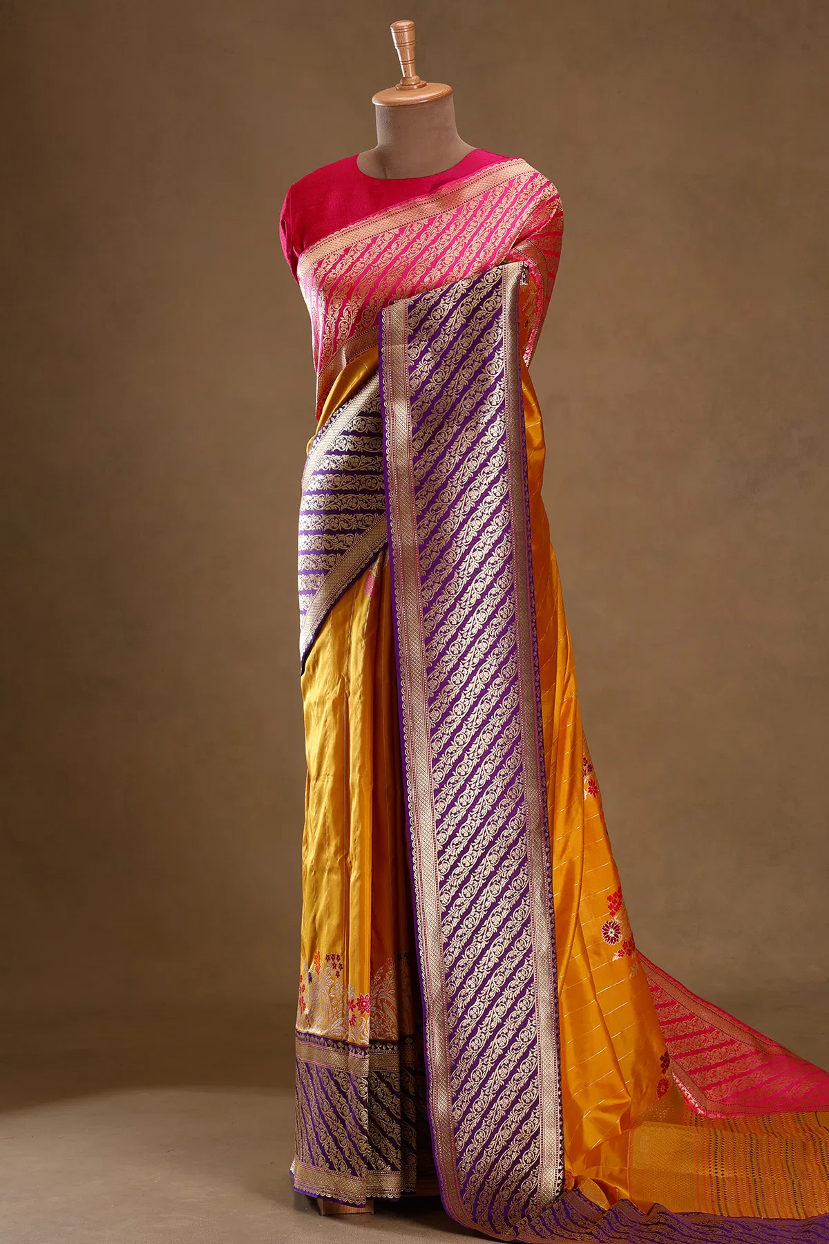 golden yellow woven and zari woven banarasi saree